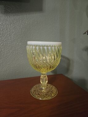 Fenton vaseline opalescent "Jersey Swirl" goblet